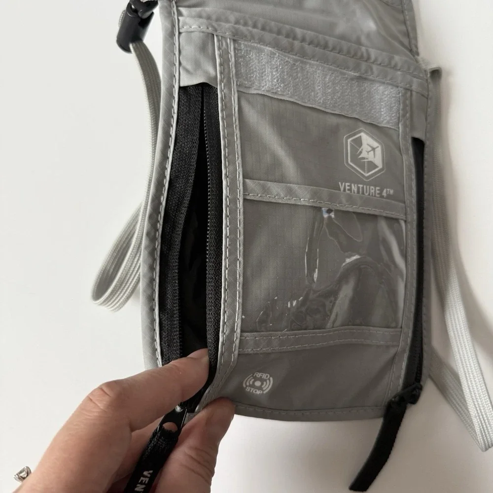 Venture 4th Slim Passport Holder Neck Wallet Pouch RFID‎ Blocking Gray New